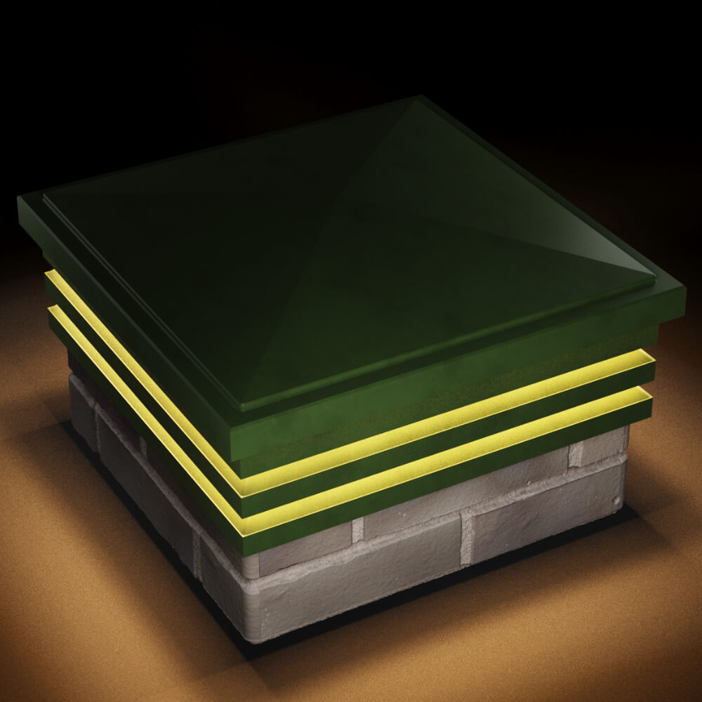 Колпак Zking Бона ХайТек Зеленый на столб 1.5х1.5 кирпича (385х385мм) с подсветкой в Ереване фото