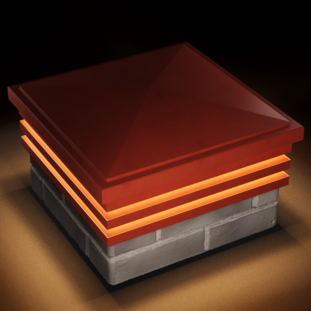 Колпак Zking Бона ХайТек Красный на столб 1.5х1.5 кирпича (385х385мм) с подсветкой в Ереване фото