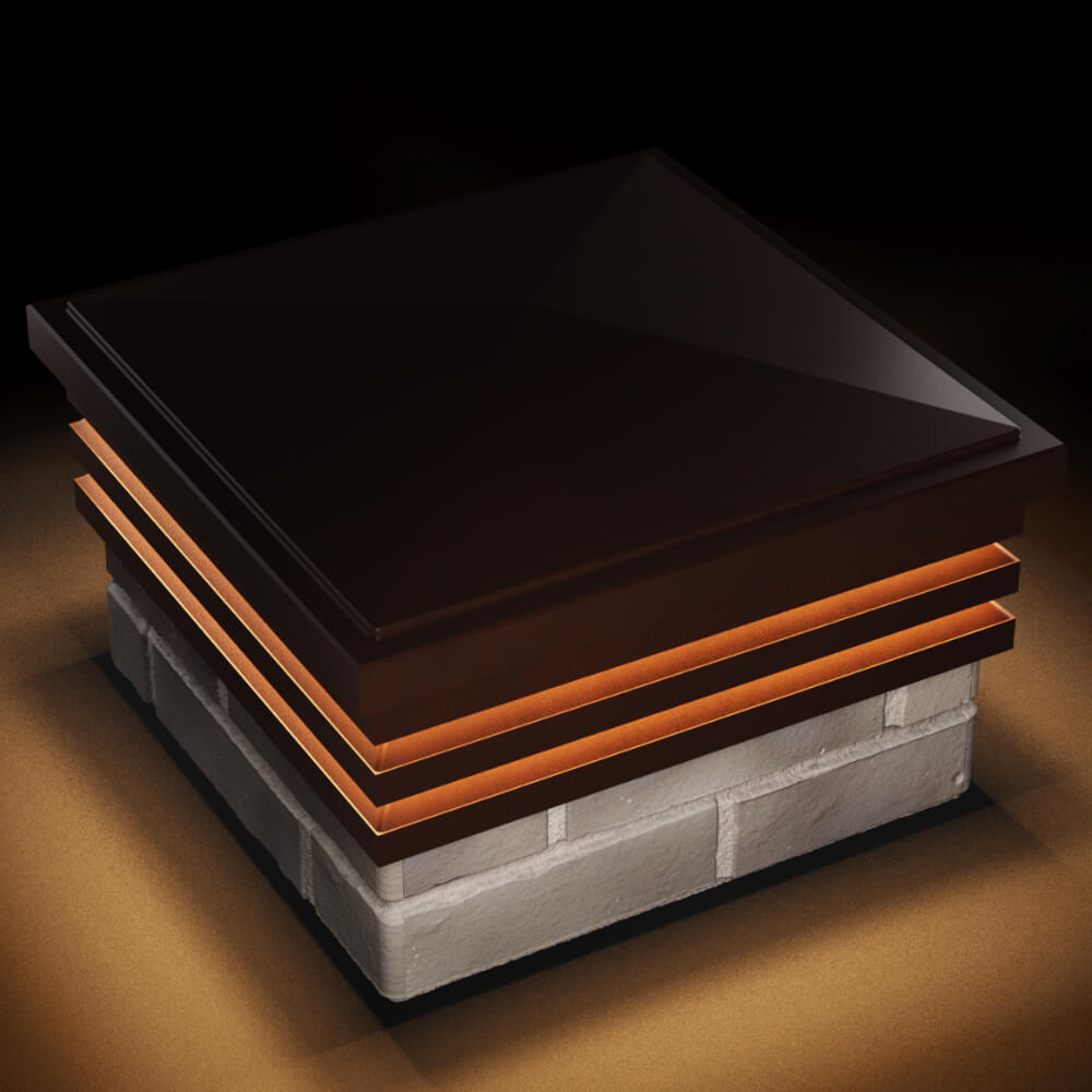 Колпак Zking Бона ХайТек Коричневый на столб 1.5х1.5 кирпича (385х385мм) с подсветкой в Ереване фото