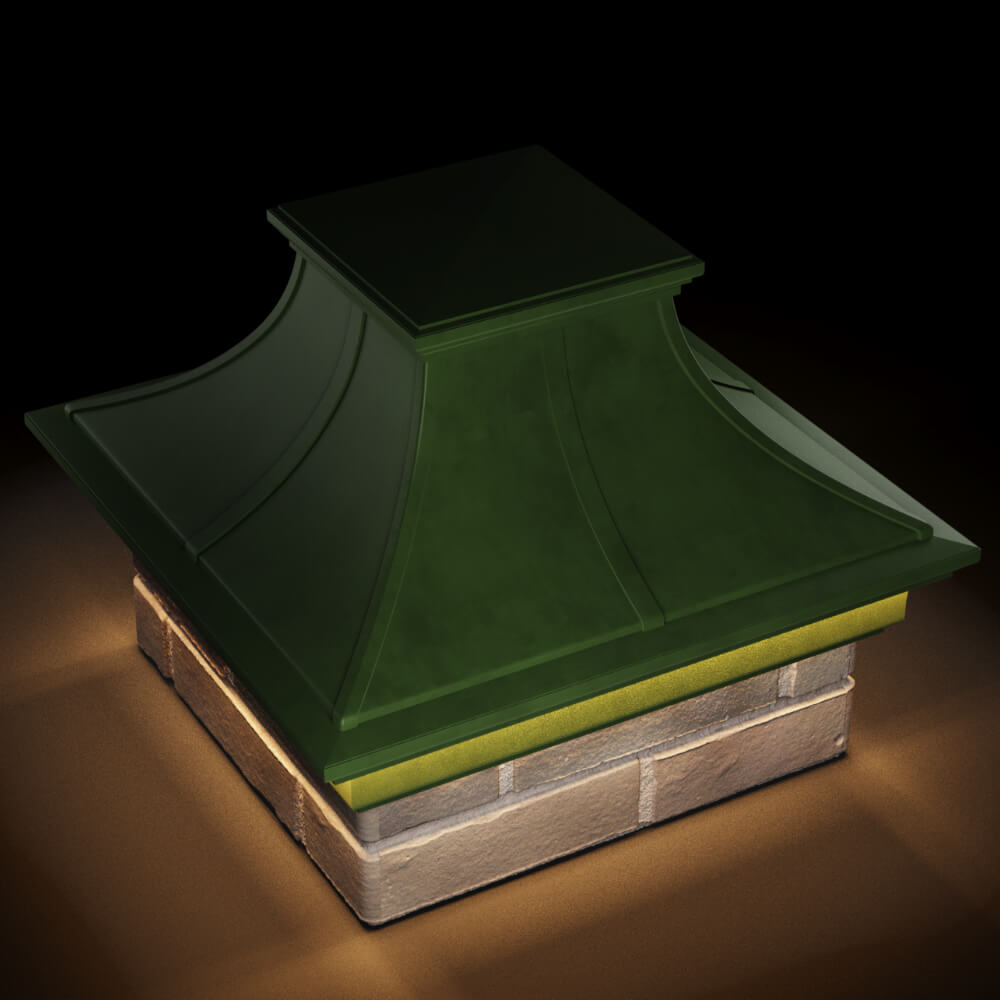 Колпак Zking Монблан Премиум Зеленый на столб 1.5х1.5 кирпича (385х385мм) с подсветкой в Ереване фото